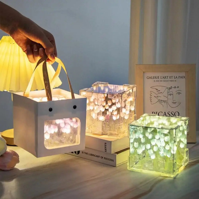 New Acrylic Tulip Night Light Handmade DIY Magic Cube Tulips Flower Table Lamp Creative 21 Flowers Mirror Birthday Gifts