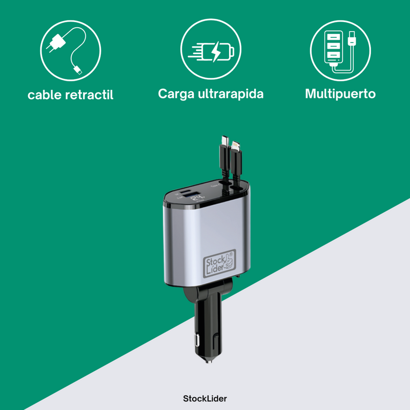 CARGADOR PARA AUTO RETRACTIL 4 EN 1